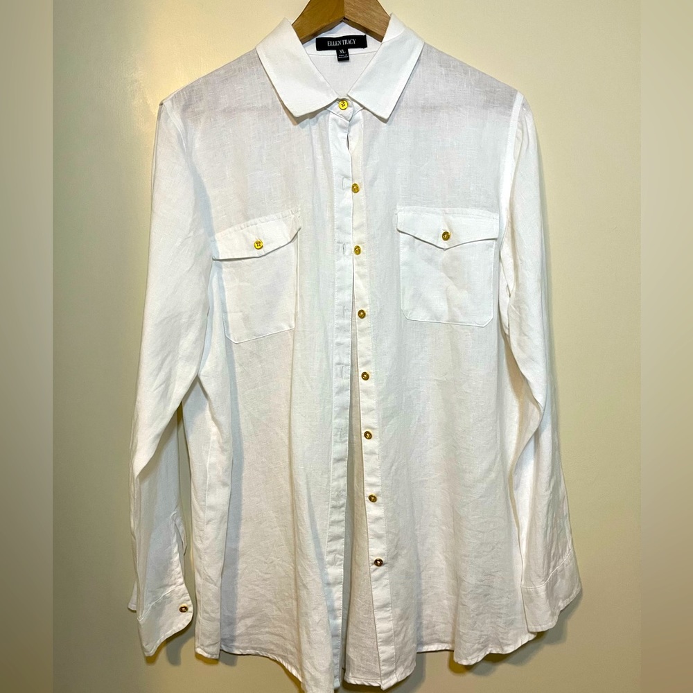 Ellen Tracy XL White Linen Blouse